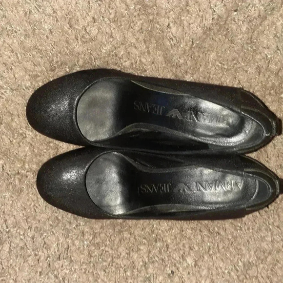 ARMANI JEANS-Black Textured Leather Pumps-Block Heel-Sz 35-Excellent - Picture 6 of 7